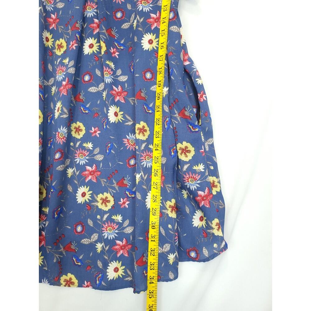 Davi &‎ Dani Blue Floral Shift Tunic Dress Women L Pleated Front Lined Flowey - Picture 4 of 9
